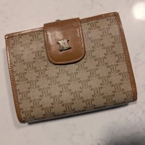 Celine Triomphe Canvas Bifold Wallet in Beige & Tan